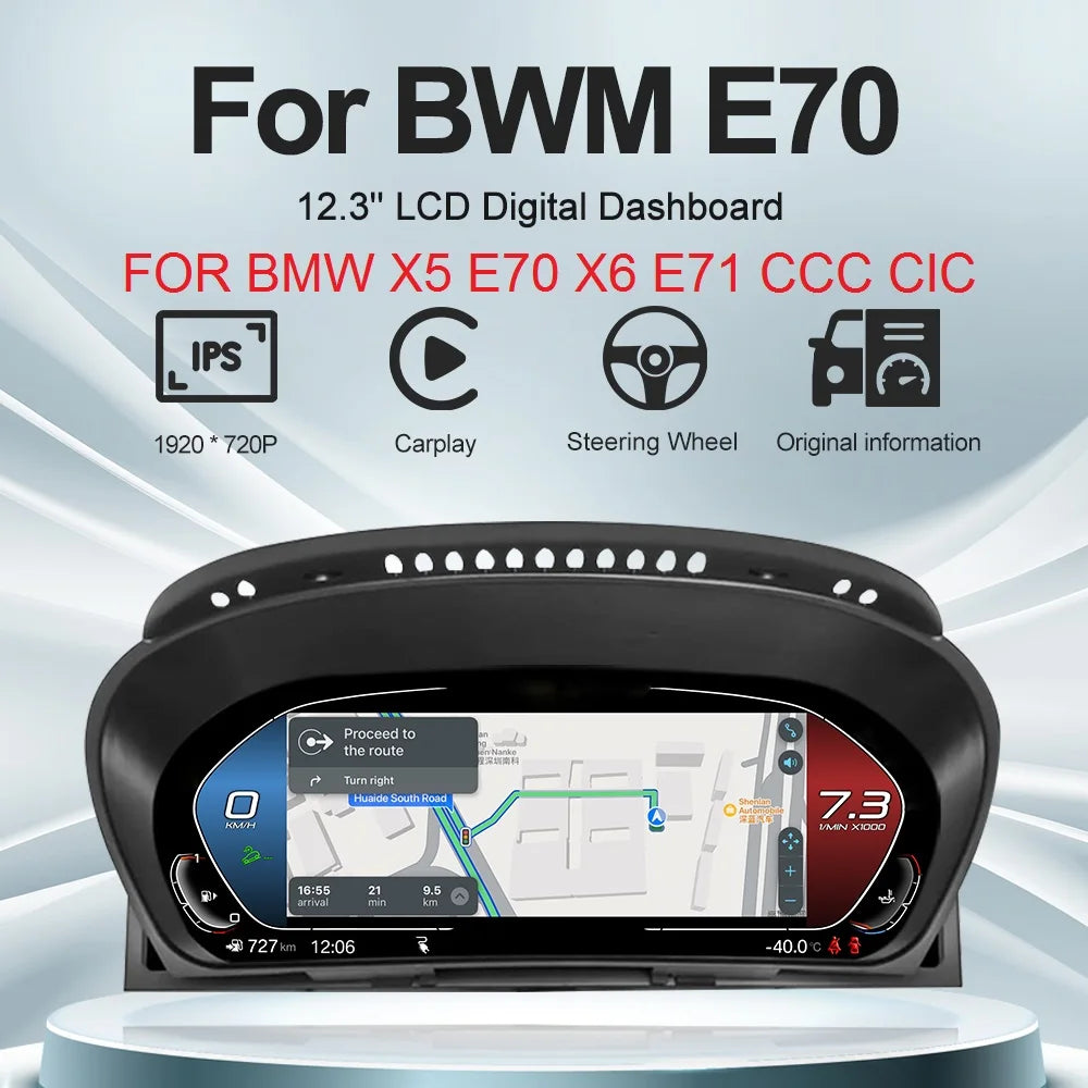 12.3 ''Digital Dashboard For BMW X5 E70 X6 E71 F15 F16 CCC CIC Digital Instrument Cluster Virtual Cockpit