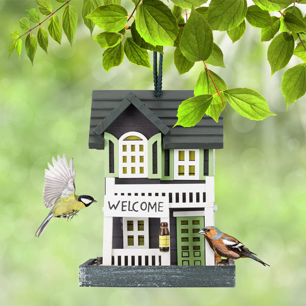 Relaxdays House, Feeding Station for Wild, Hang up, 18x18x23.5cm, Bird Feeder Made of Wood, Colourful