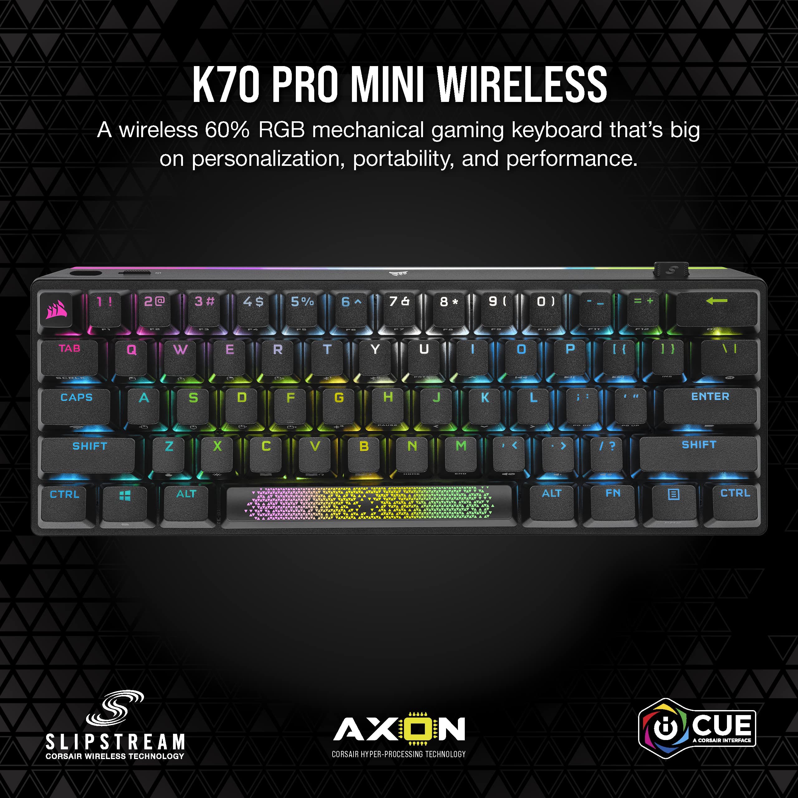 CORSAIR K70 PRO MINI WIRELESS RGB 60% Mechanical Gaming Keyboard – Swappable CHERRY MX RED Switches – PBT Double-Shot Keycaps – iCUE Compatible – PC, Mac, PS5, PS4, Xbox – QWERTY UK – Black