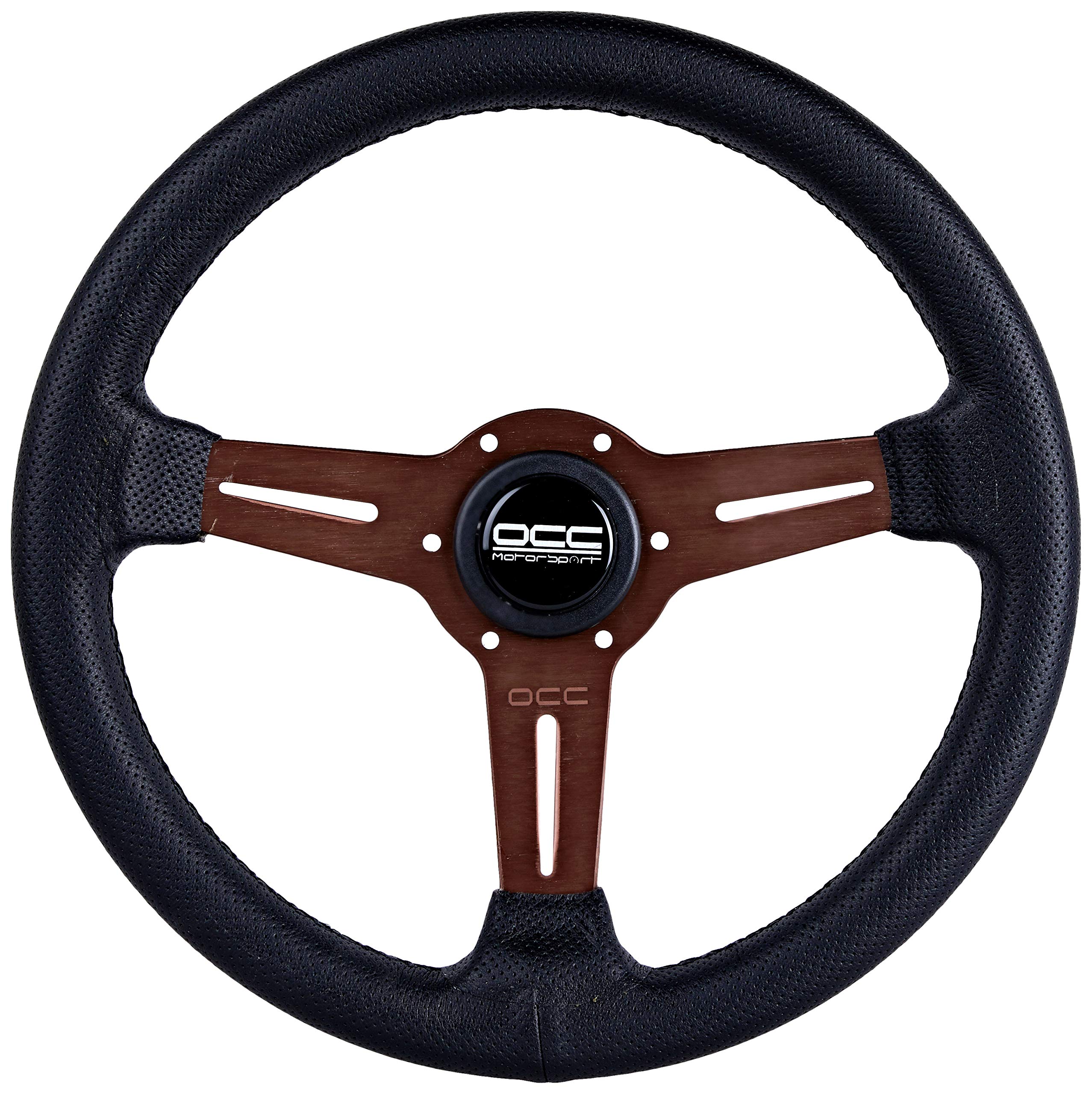 OCC MOTORSPORT OFFSET STEERING WHEEL CLASSIC MODEL PERFORATED LEATHER WITH BLACK ARMS - 90 MM FULL DISH WHEEL - 350MM (14 INCH)