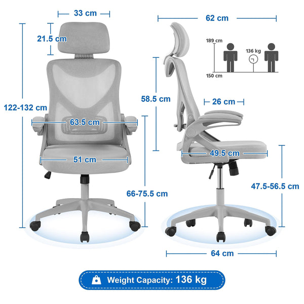 Yaheetech High Back Home Office Chair Ergonomic Swivel Desk Chair with Arms and Height Adjustable Back Support for Home Study or Manager Work White/Pink