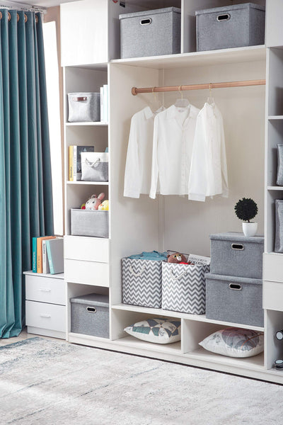 AlphaHome Set of 3 Storage Boxes with Lid, Collapsible Storage Basket for Closet and Shelf (Glaucous Grey, XLarge - 3 Pack)