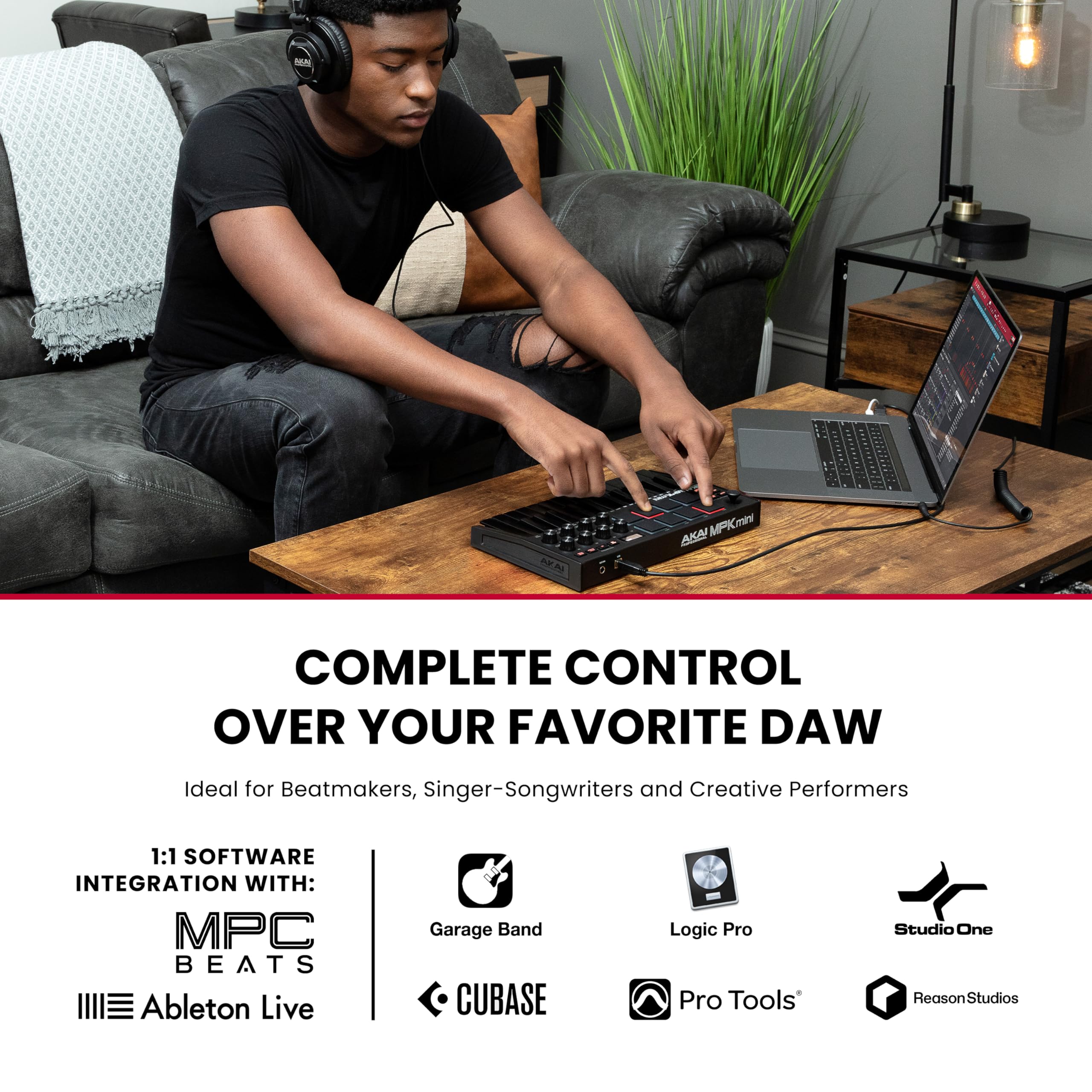 Akai Professional MPK Mini MK3 - 25 Key USB MIDI Keyboard Controller with 8 Backlit Drum Pads, 8 Knobs and Music Production Software and Native Instruments Sound Package (NKS Integration)