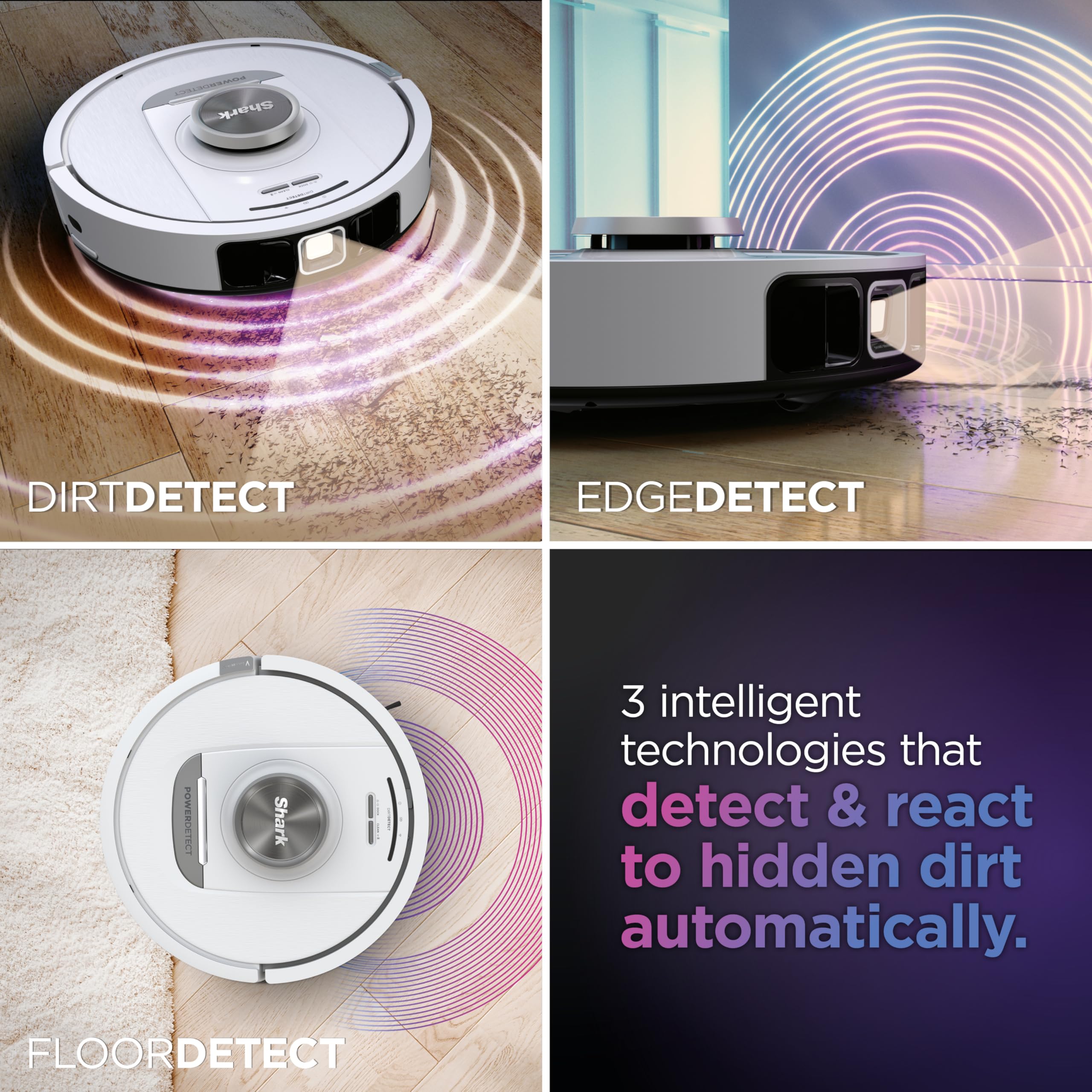 Shark PowerDetect Robot Vacuum with 60-Day Self-emptying Base - Anti-odour - For Carpets, Hard Floors and Pet Hair - 3D LiDAR Navigation - Wi-Fi / App - Odour Cartridge and 2 Brushes Incl. - Black