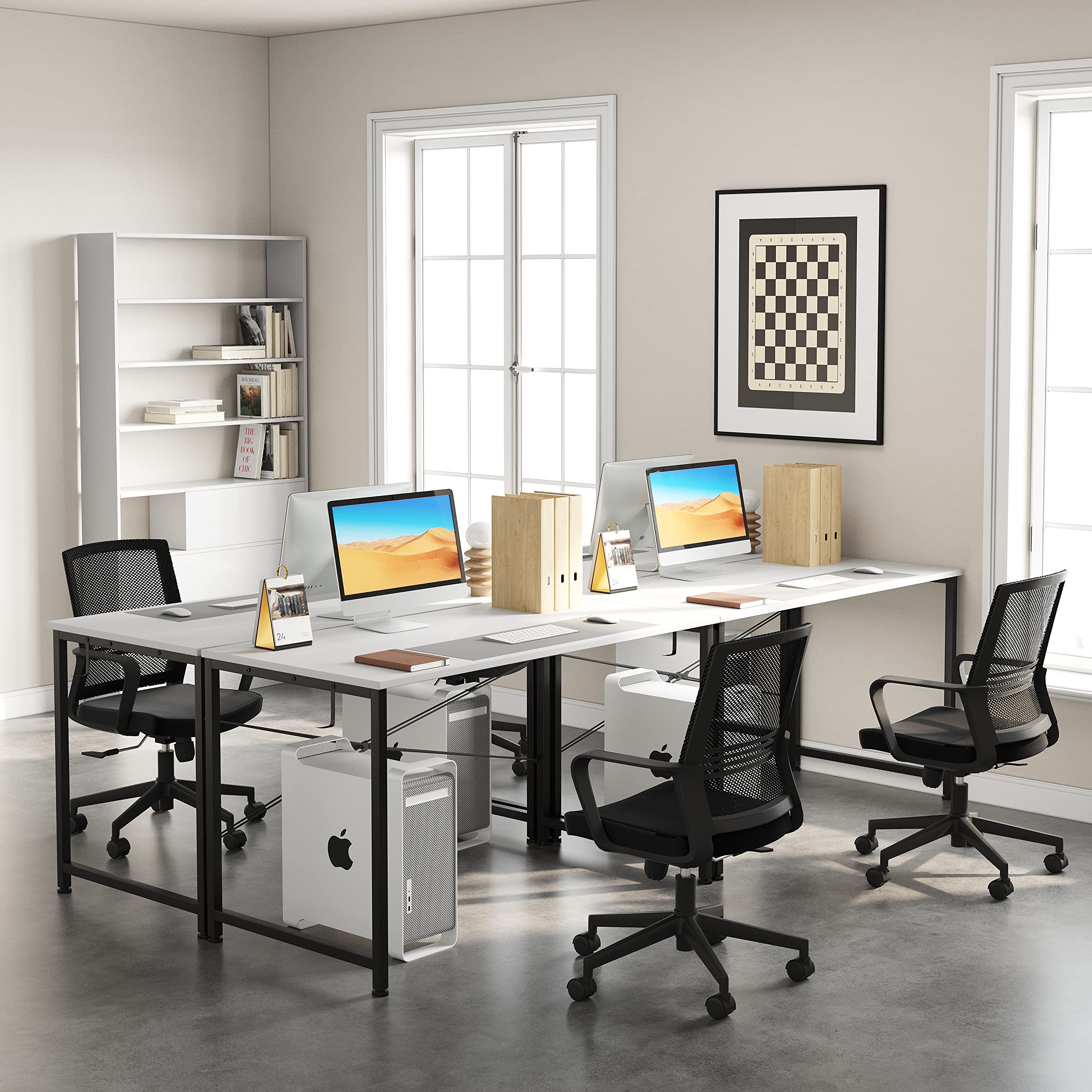 Flrrtenv 80cm Computer Desk, Small White Office Desk with Sturdy Metal Frame and X-Shaped Design, Gaming Desk for Home, Modern White