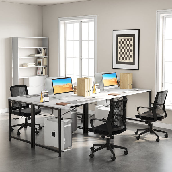 Flrrtenv 80cm Computer Desk, Small White Office Desk with Sturdy Metal Frame and X-Shaped Design, Gaming Desk for Home, Modern White