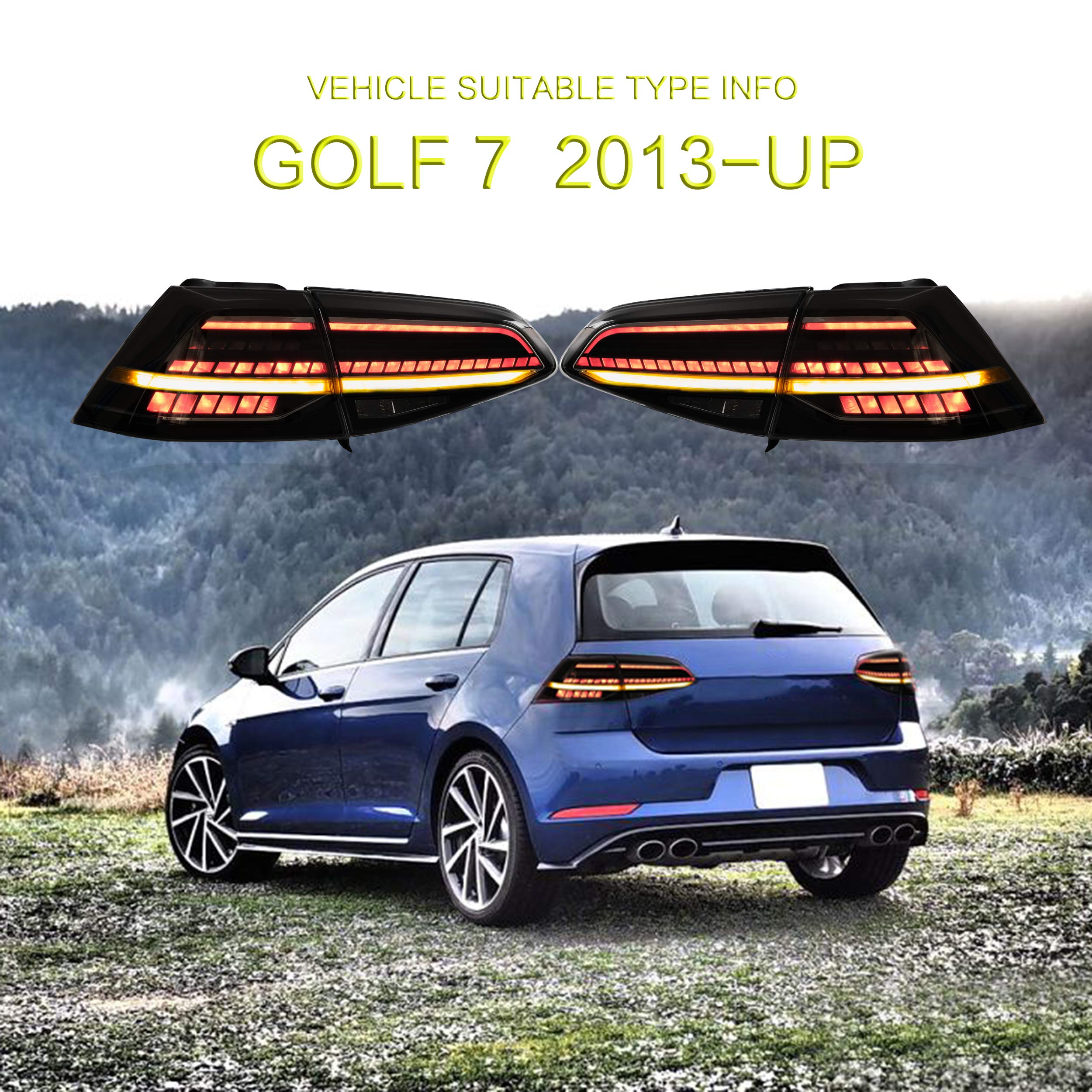 VLAND Headlights Compatible with Golf 7 MK7 TDI TSI 2013-2017, Front Lights with Sequential Indicator, Red Line Headlamps