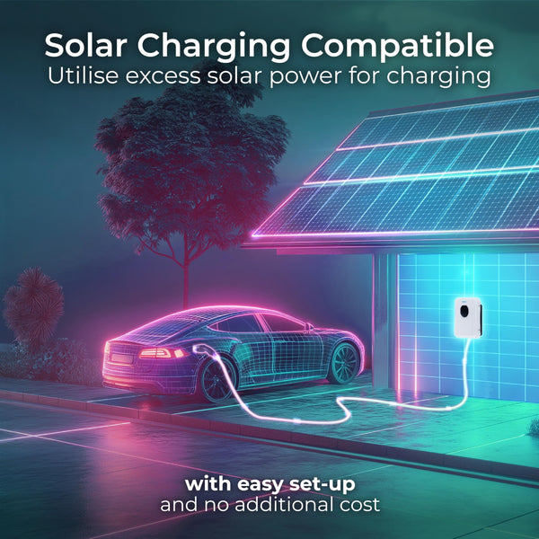 Masterplug Smart EV Home Wall Charger for Type 2 Electric and Plug-In Hybrid Vehicles, Tethered with 5m Cable, Mode 3, App Control, Solar Charging, Single Phase, Black, IP55, 7.4kW, 32A, EVCM3ST7B-MP