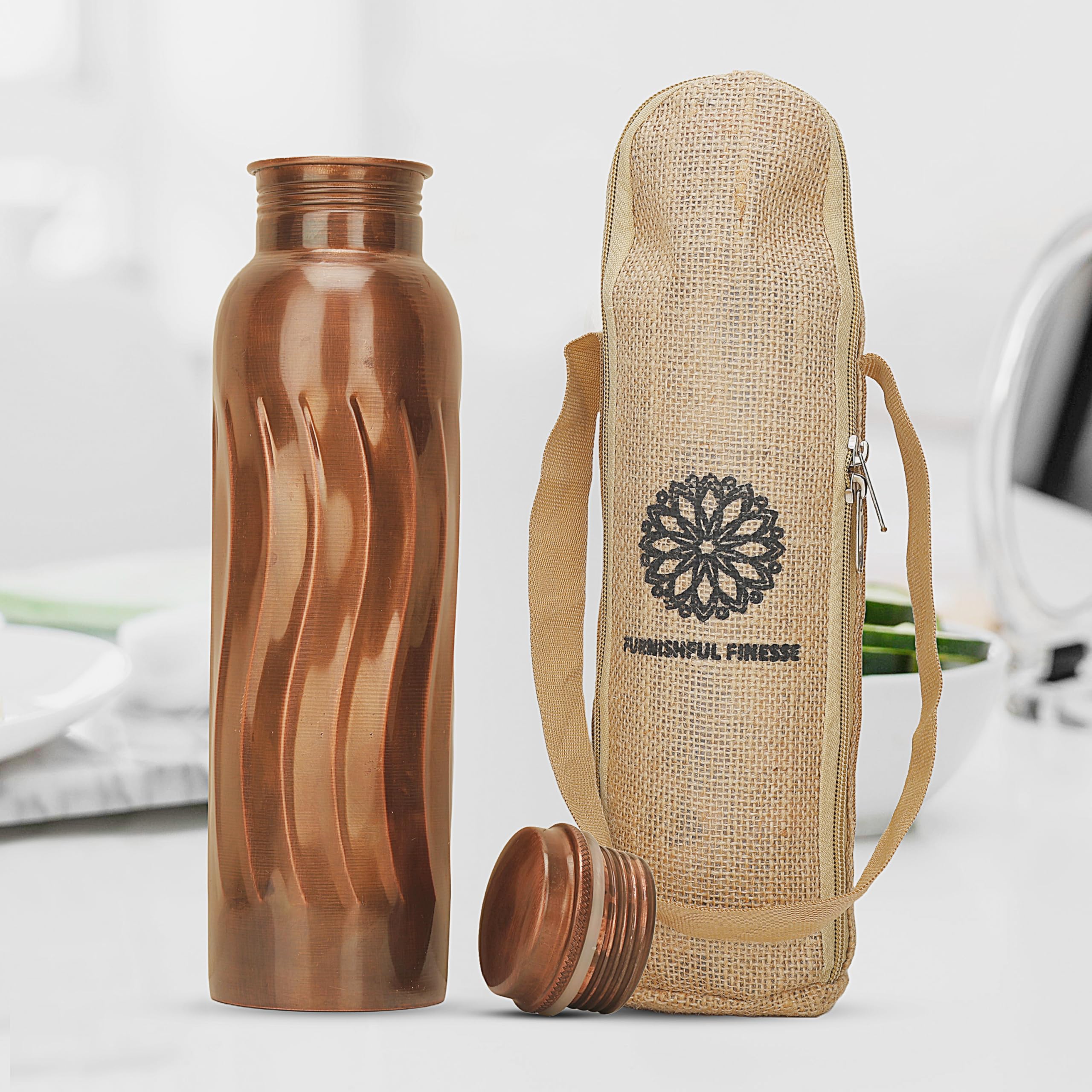 34 Oz Pure Copper Water Bottle With Ayurvedic Benefits Copper Bottle With Bag For Drinking Drink Leak Proof Lid Large Handcrafted Copper Water Vessel