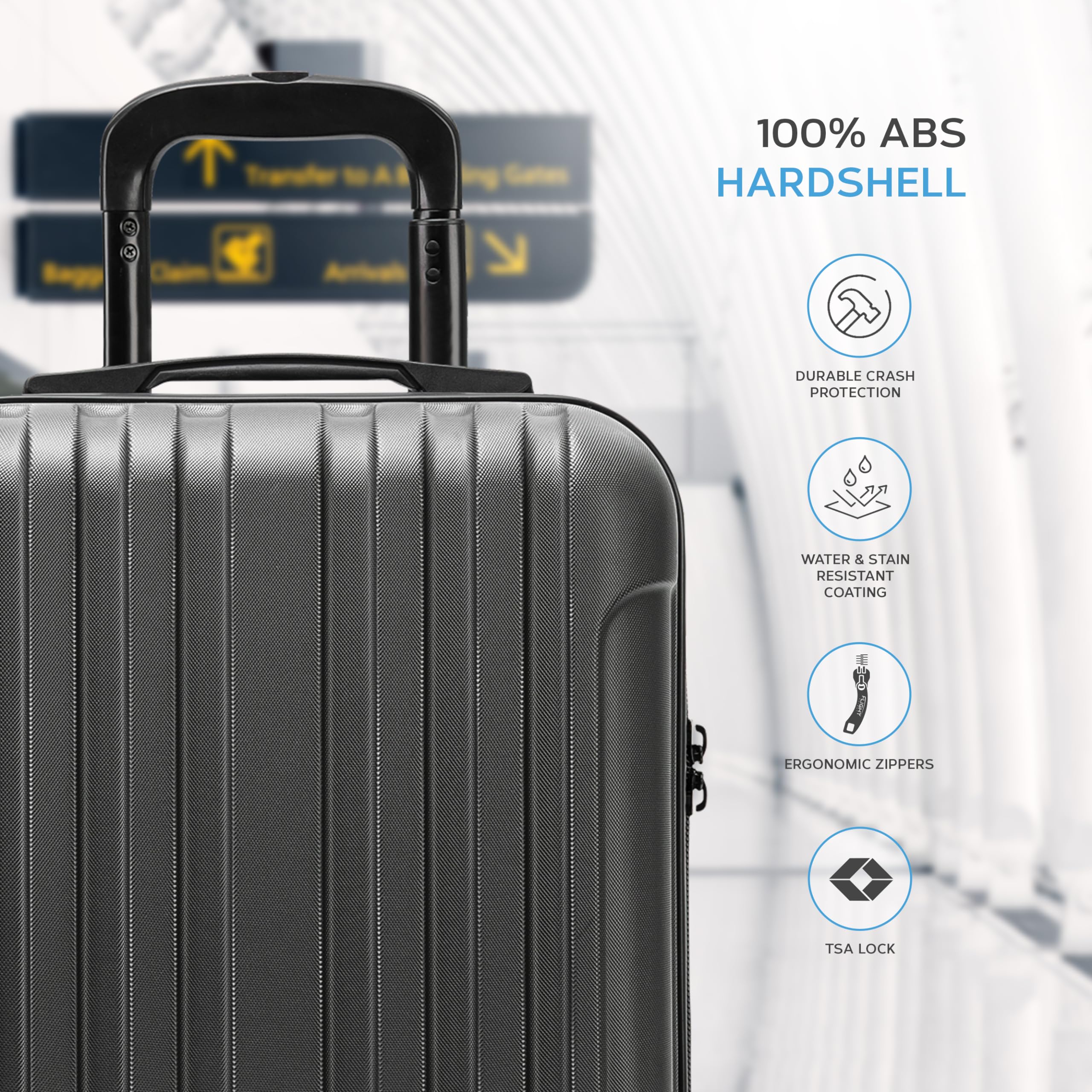 Flight Knight Premium Lightweight Suitcase - Built-in TSA Lock - 8 Spinner Wheels - ABS Hard Shell Check in Highly Durable Luggage - Medium - 67x45x26cm