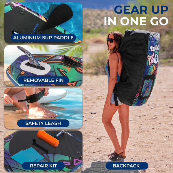 SereneLife Inflatable Stand Up Paddle Board, SUP Board- Paddleboards for Adults & Youth, Surfing Board Kit, 0.63cm Thick Standup Paddleboarding, Non-Slip Deck, Wide Stance, Surf Control w/Backpack