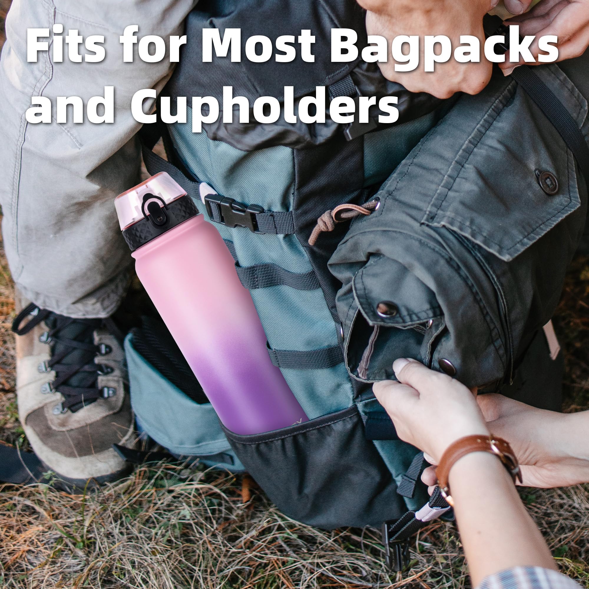 OLDLEY Stainless Steel Water Bottle with Straw 1L Vaccum Insulated Large Drink Flask Metal Water Bottles 1 Litre Leakproof Keep Drinks Hot Cold for Sports Gym with Different Lids(Purple Green, 3 Lids)