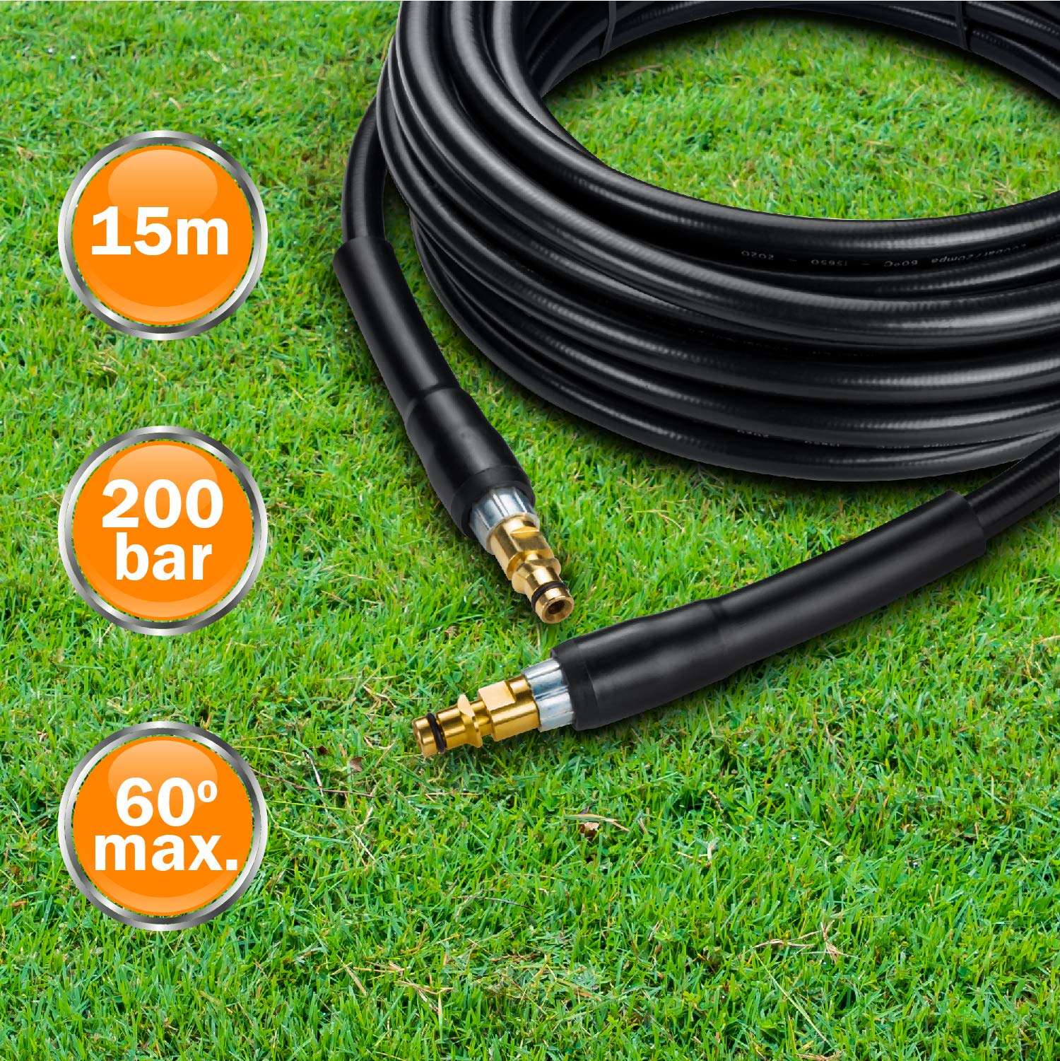 High Pressure Washer Replacement Hose for K?rcher K2 K3 K4 K5 K6 K7-15m - Quick Connect Extension with Brass Fittings KNOFER