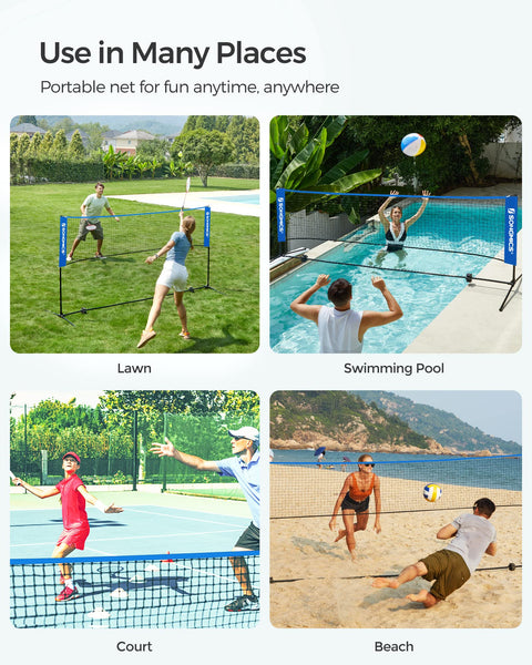 SONGMICS 3 m Badminton Net, Volleyball Net, Adjustable Poles Height, Portable Set for Tennis