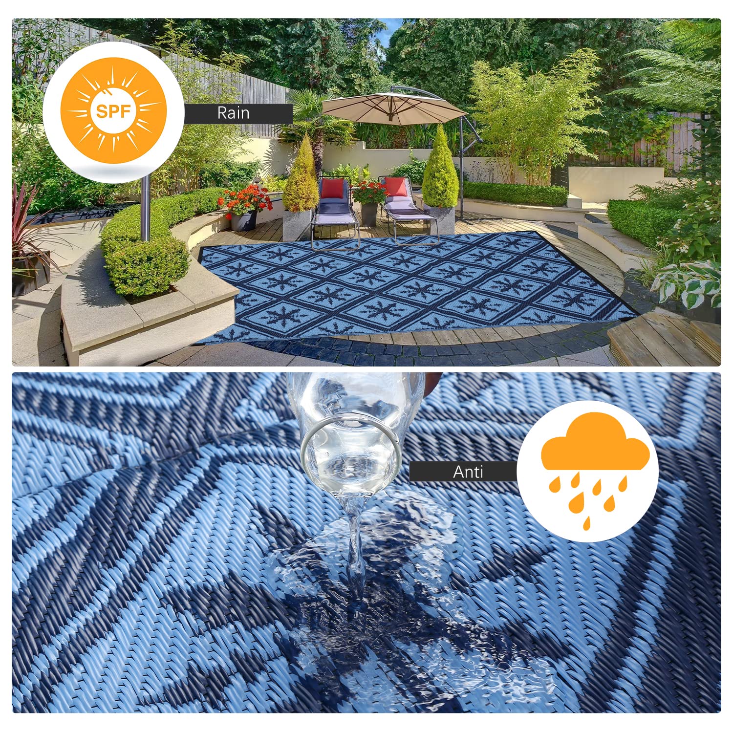 Enipate Outdoor Rugs for Garden Patios, 5x8ft Plastic Weatherproof Woven Picnic Blankets, Reversible & Easy Cleaning Deck Carpet Camping Mats
