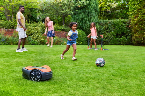 Flymo EasiLife 250 GO Robotic Lawn Mower - Cuts Up to 250 sq m, Ultra Quiet Mowing, Manicured Lawn, Bluetooth Application Control, Safety Sensors, Hose Washable, Lifestyle Functions, Orange and Grey