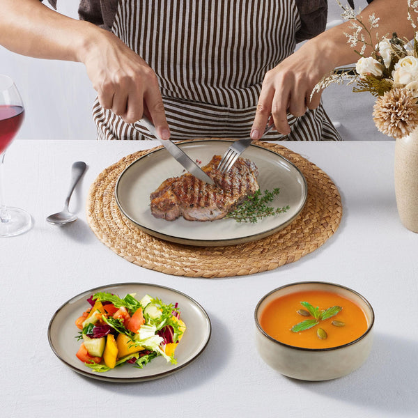 Homikit 12 Piece Dinner Set, Reactive Glaze Kitchen Dinnerware Sets for 4, Elegant Stoneware Included Plates and Bowls, Non-Scratch & Sturdy,