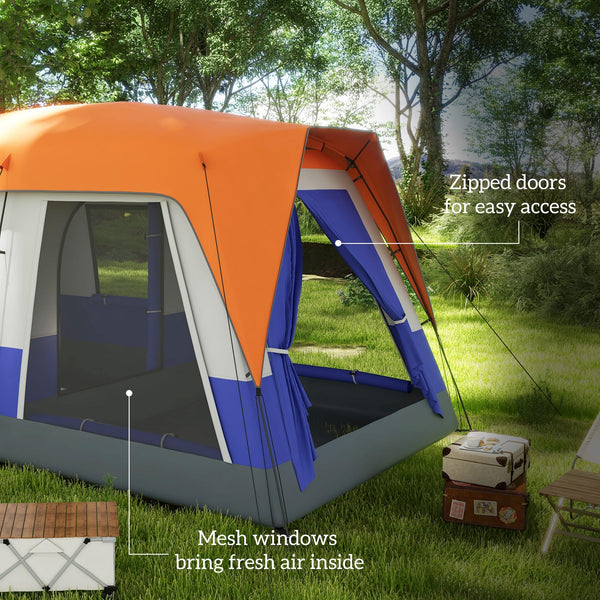 Outsunny 6-7 Man Camping Tent with 2 Rooms, 3000mm Waterproof Family Tent with Sewn in Groundsheet and Top Light Hook, Portable with Bag, for Fishing Hiking Festival
