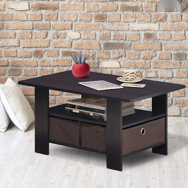 Furinno Andrey Coffee Table with Bin Drawer, Dark Walnut, 80 (W) x 39.6 (H) x 48.3 (D) cm