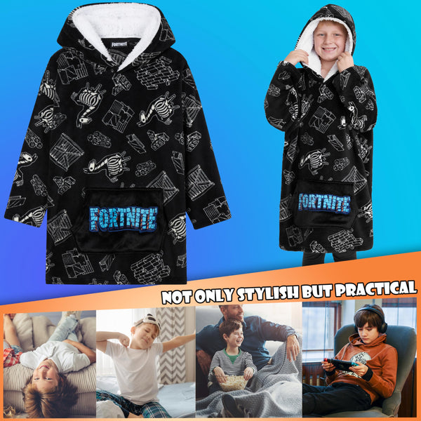 Fortnite Oversized Hoodie Blankets for Boys Fleece Extra Long Warm Wearable Hooded Poncho for Kids and Teens 14+, Gamers Gifts