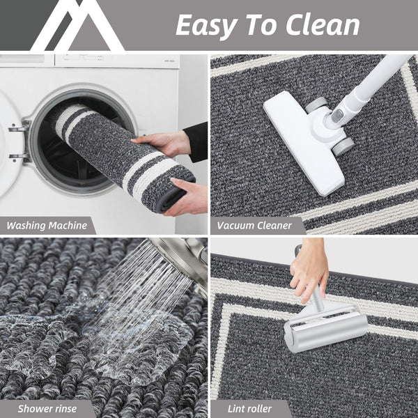 COSY HOMEER Kitchen Rugs 2 Pieces, 51x76cm+51x122cm, Absorbent and Stain-Resistant Kitchen Mats Non-Slip, Machine Washable Kitchen Runners Floor Mat