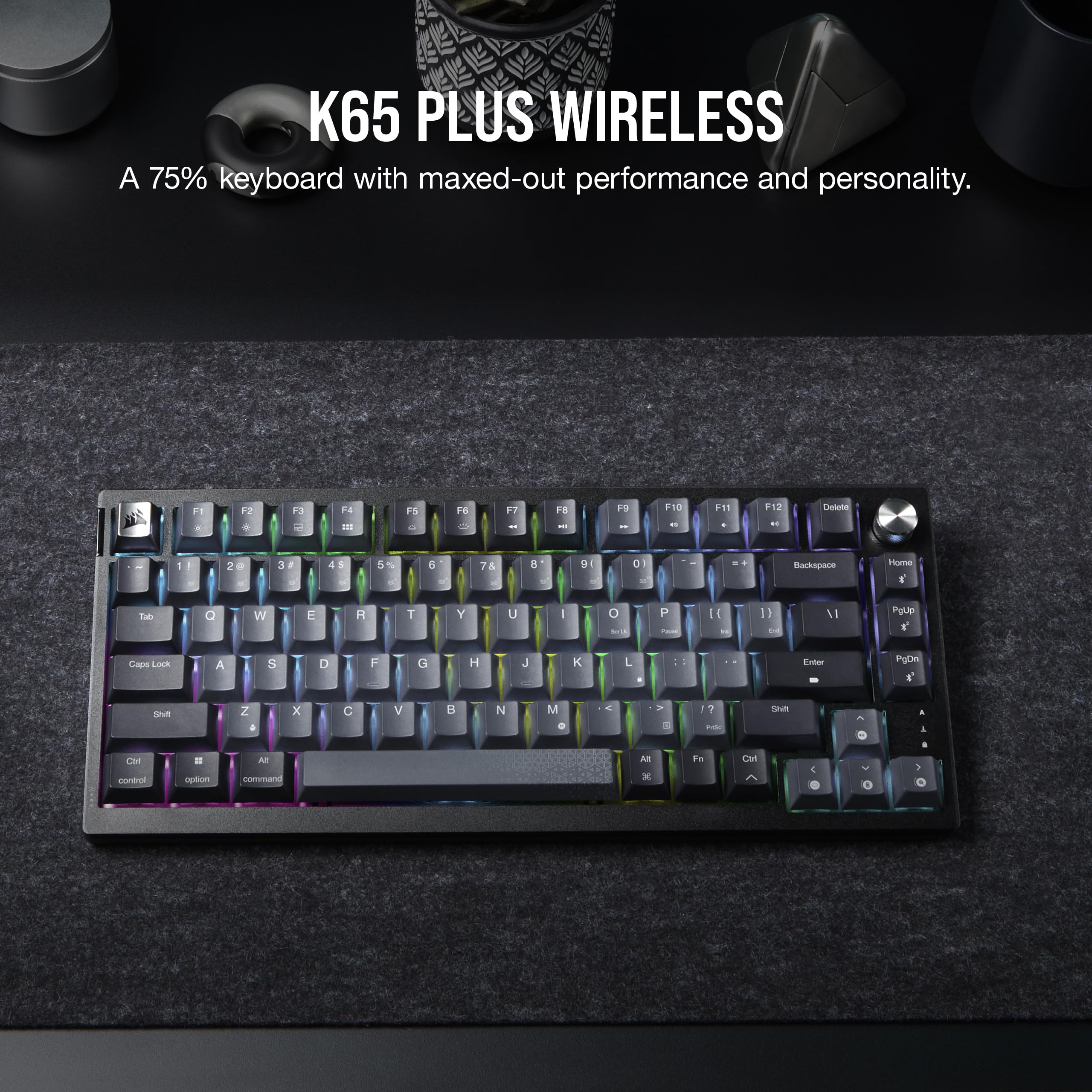 Corsair K65 PLUS WIRELESS 75% RGB Hot-Swappable Mechanical Gaming Keyboard – Pre-Lubricated MLX Fusion Tactile Switches – Dual-Layer Sound Dampening – PBT Keycaps – QWERTY UK – Black