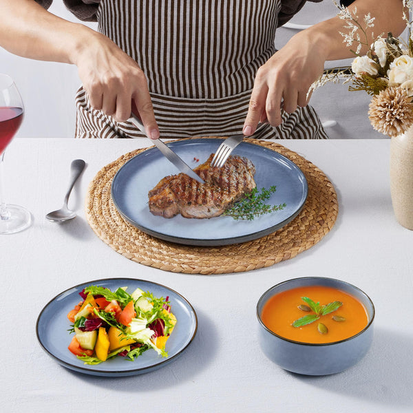 Homikit 12 Piece Dinner Set, Reactive Glaze Kitchen Dinnerware Sets for 4, Elegant Stoneware Included Plates and Bowls, Non-Scratch & Sturdy,