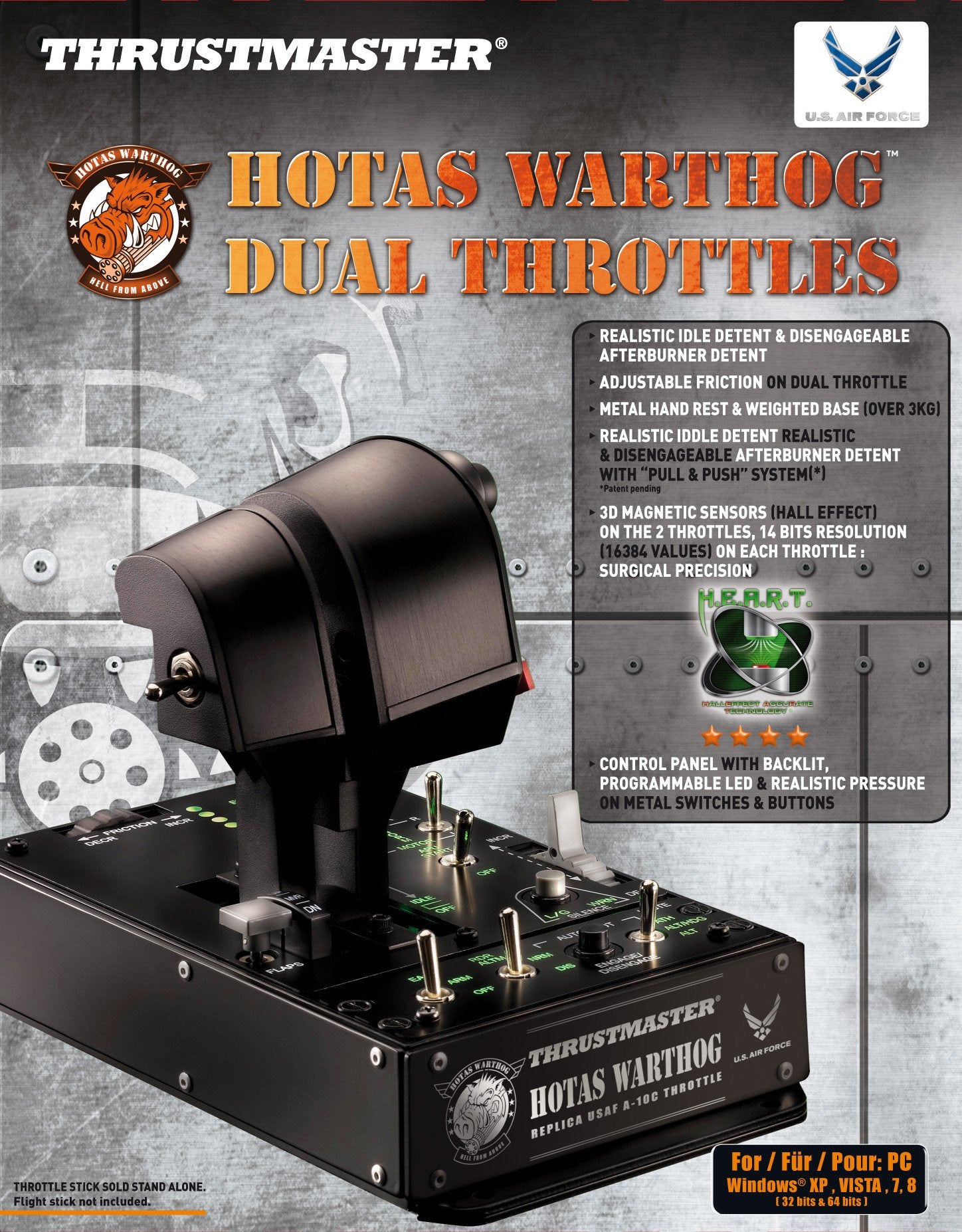 Thrustmaster Hotas Warthog Flightstick - High-Precision Joystick with H.E.A.R.T HallEffect AccuRate Technology for PC
