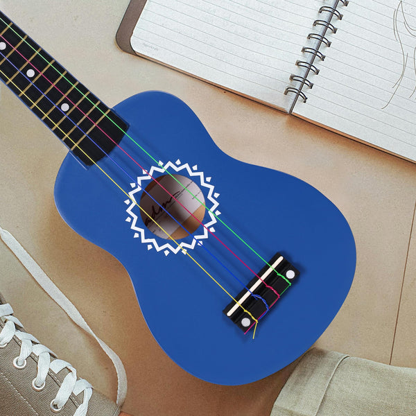 ADM Soprano Ukulele Set for Kids and Beginners, Ukulele Starter Kit with Bag, Clip-On Tuner, Rainbow Strings, Colourful Strap, Plectrum, Fingerboard Sticker, Chord Card (Dark Blue)