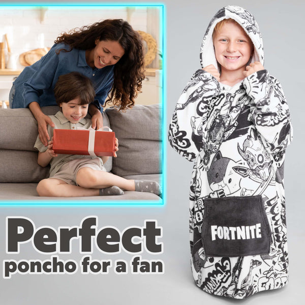 Fortnite Oversized Hoodie Blankets for Boys Fleece Extra Long Warm Wearable Hooded Poncho for Kids and Teens 14+, Gamers Gifts
