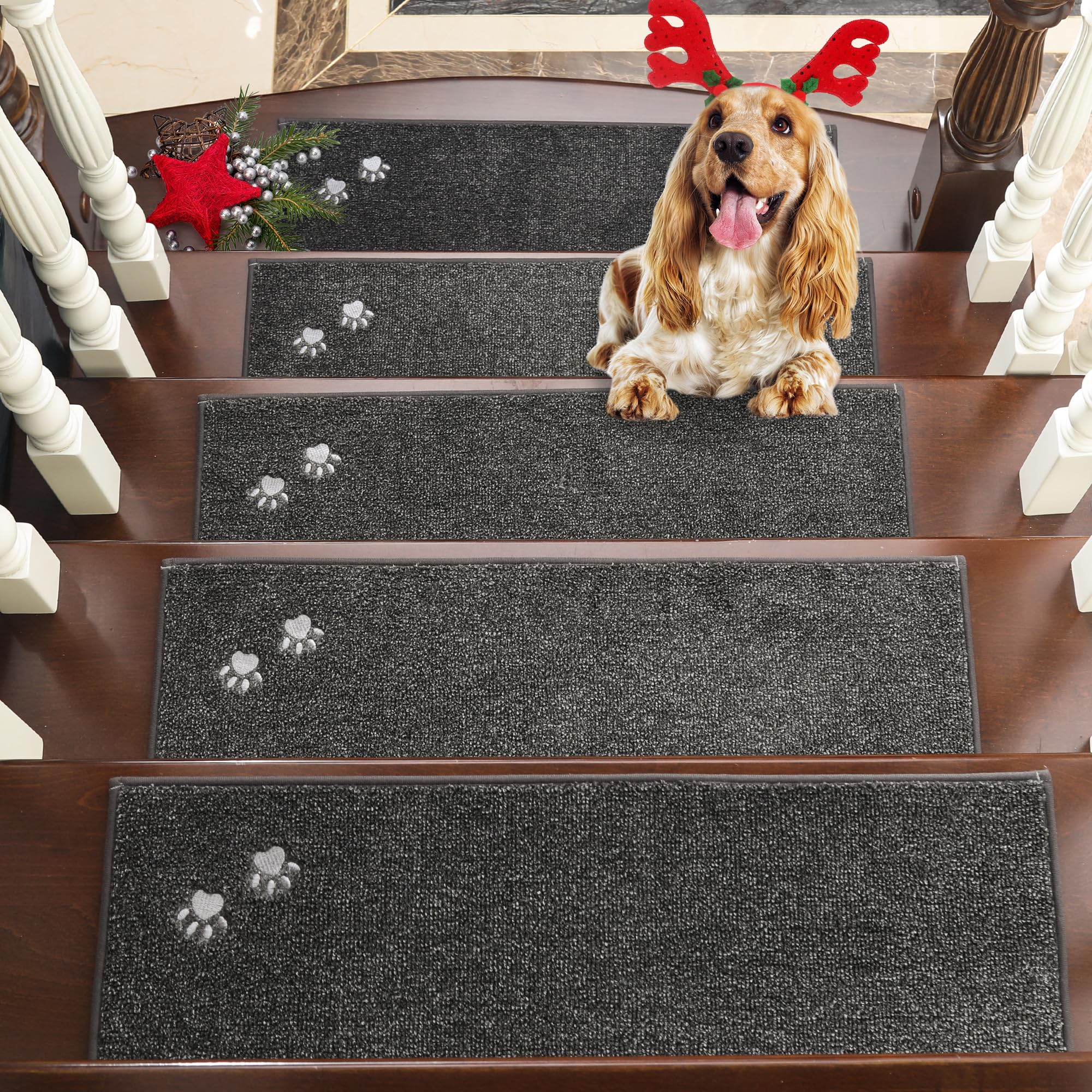 BEQHAUSE Stair-Treads-for-Wooden-Steps-Non-Slip Machine Washable Carpet Stair Treads 22x71cm Soft Indoor Stair Runner for Kids Elders and Pets 100%