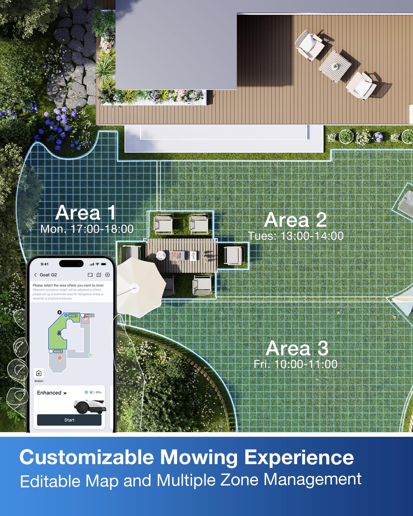 ECOVACS GOAT O800 RTK Robot Lawnmower 800㎡, Wire free, Lidar-Enhanced RTK+Vision Navigation, Pass 0.7m path, Auto Mapping, Customizable Mowing, Edge Presicion Mowing, 45% Slope Climbing