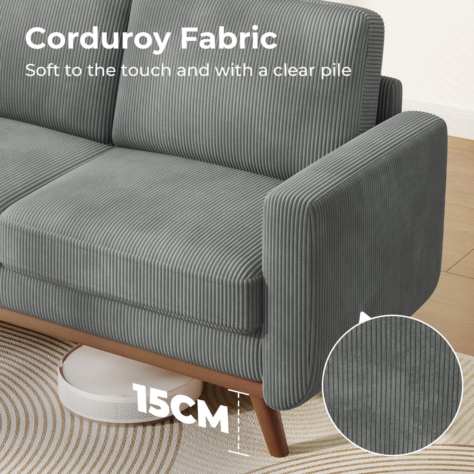 Vesgantti 172cm Loveseat Sofa Green, Comfy Corduroy Couch with Spring Cushion, 2 Seater Sofa with Solid Wood, Sofa Couch with Deep Seat, Sofa for Bedroom, Loveseat for Living Room, Green Office Couch