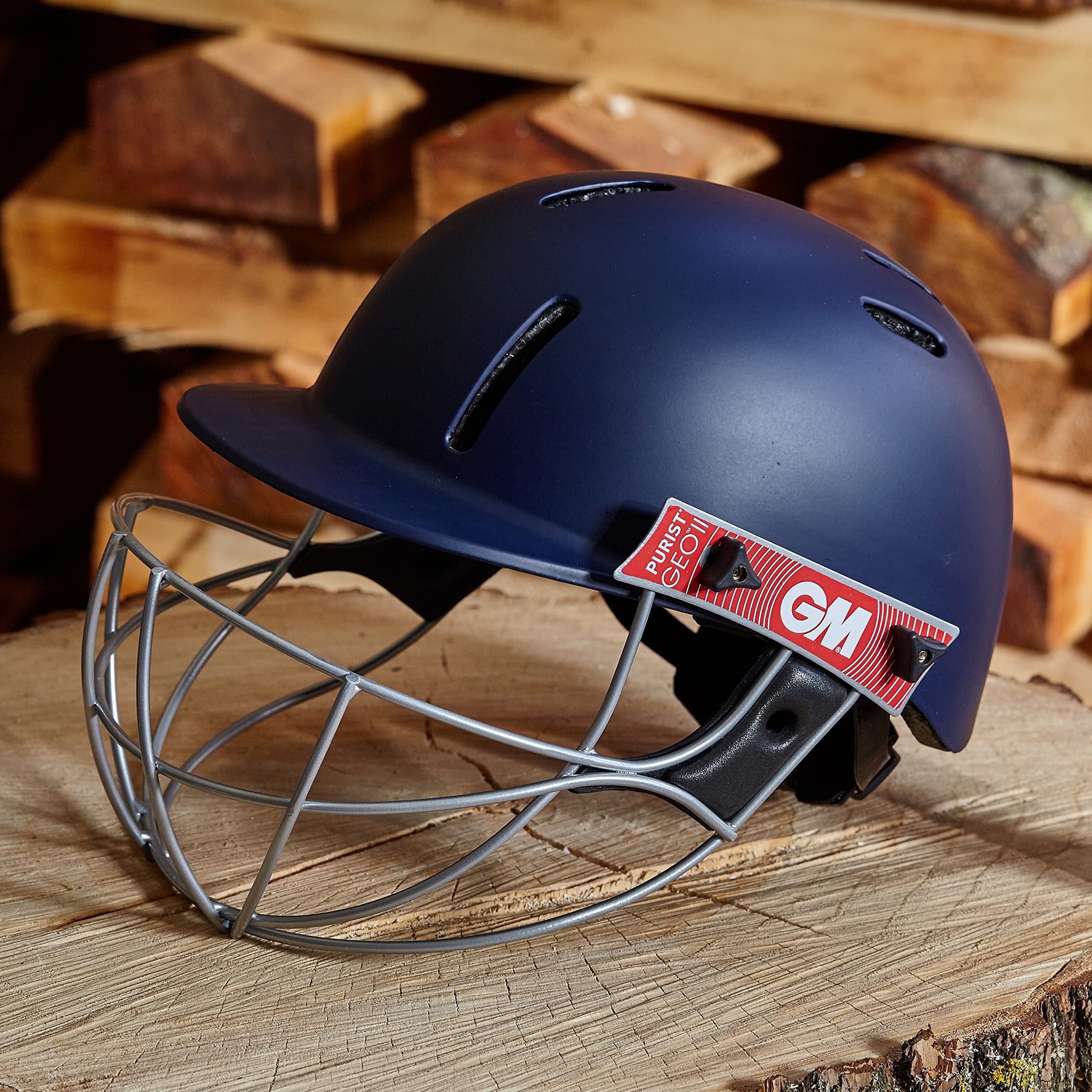 Gunn & Moore GM Purist GEO II Cricket Batting Helmet, BSI Approved, Geodesic Ultra-Strong Grille, Navy, Senior 540 - 590 mm