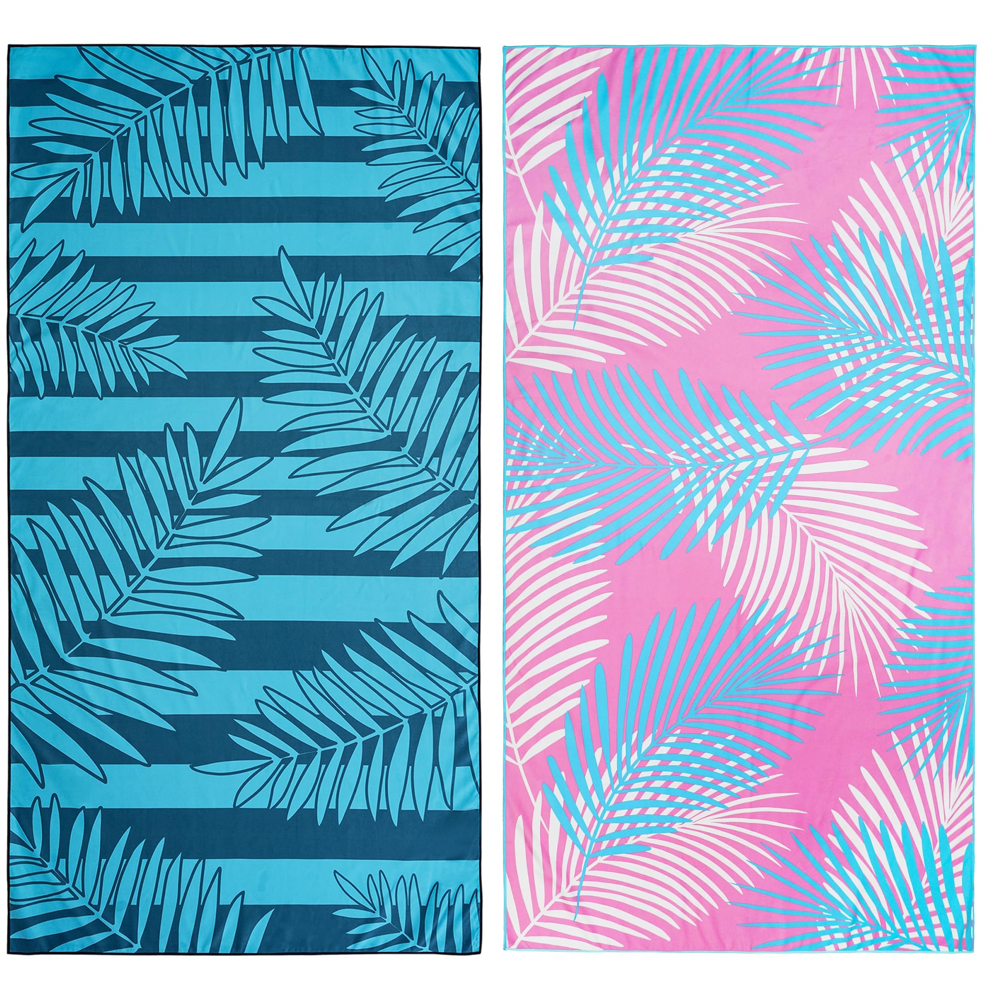 Winthome Beach Towel, Extra Large Microfibre Beach Towel for Adult, Double Sides Sand Free Quick Dry lightweight Travel Swimming Towel(Pink + Green, 90×180cm - 2 pack)