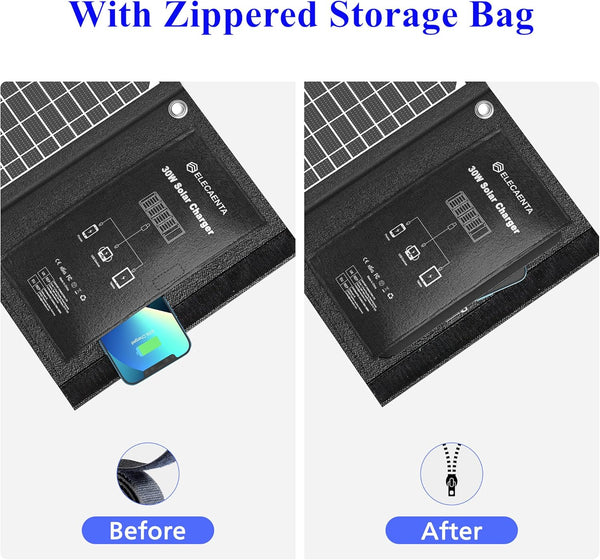 ELECAENTA 60W Foldable Solar Panel ETFE Solar Charger USB-C PD45W QC3.0 DC 18V for Portable Solar Generator Power Station Smartphones Outdoor Power Backup Waterproof Dustproof, 1.6KG