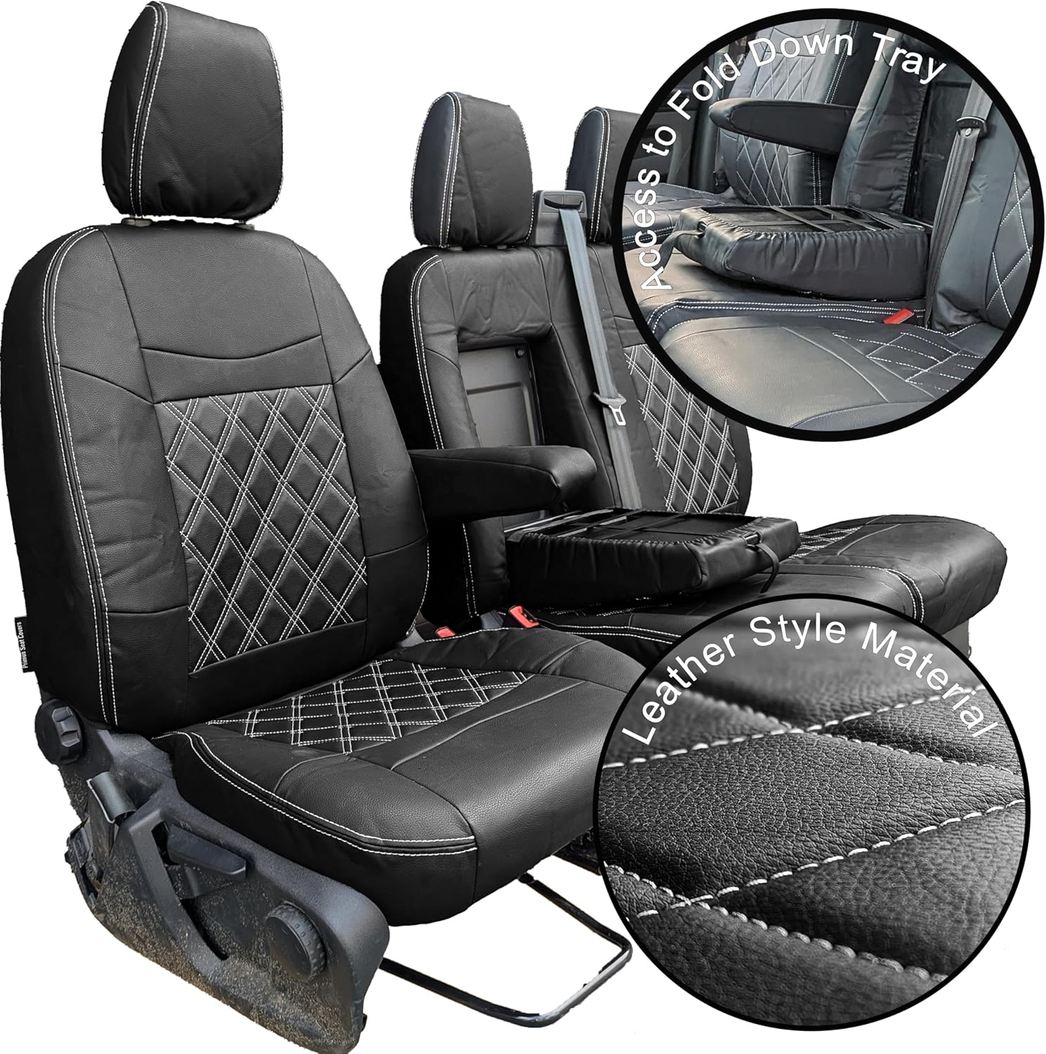 Seat Covers to fit the Ford Transit Custom 2013 to 2023 | Tailored Driver & Double Passenger | Leather Style to Fit the Ford Transit Custom Seat Covers