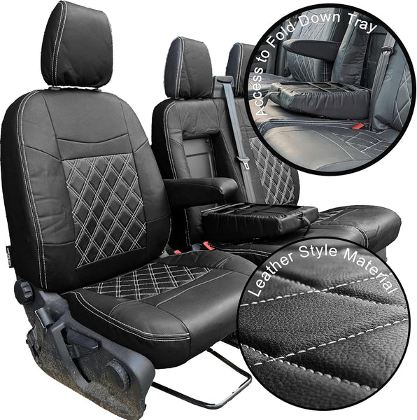 Seat Covers to fit the Ford Transit Custom 2013 to 2023 | Tailored Driver & Double Passenger | Leather Style to Fit the Ford Transit Custom Seat Covers