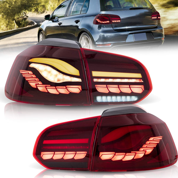 VLAND LED Tail Lights Fit for 2008-2013 Volkswagen Golf 6 MK6 TSI TDI GTD R(not for GTI/Variant/Cabriolet), Rear Lights with Sequential Turn Signal Indicators, E-mark, Red Smoked