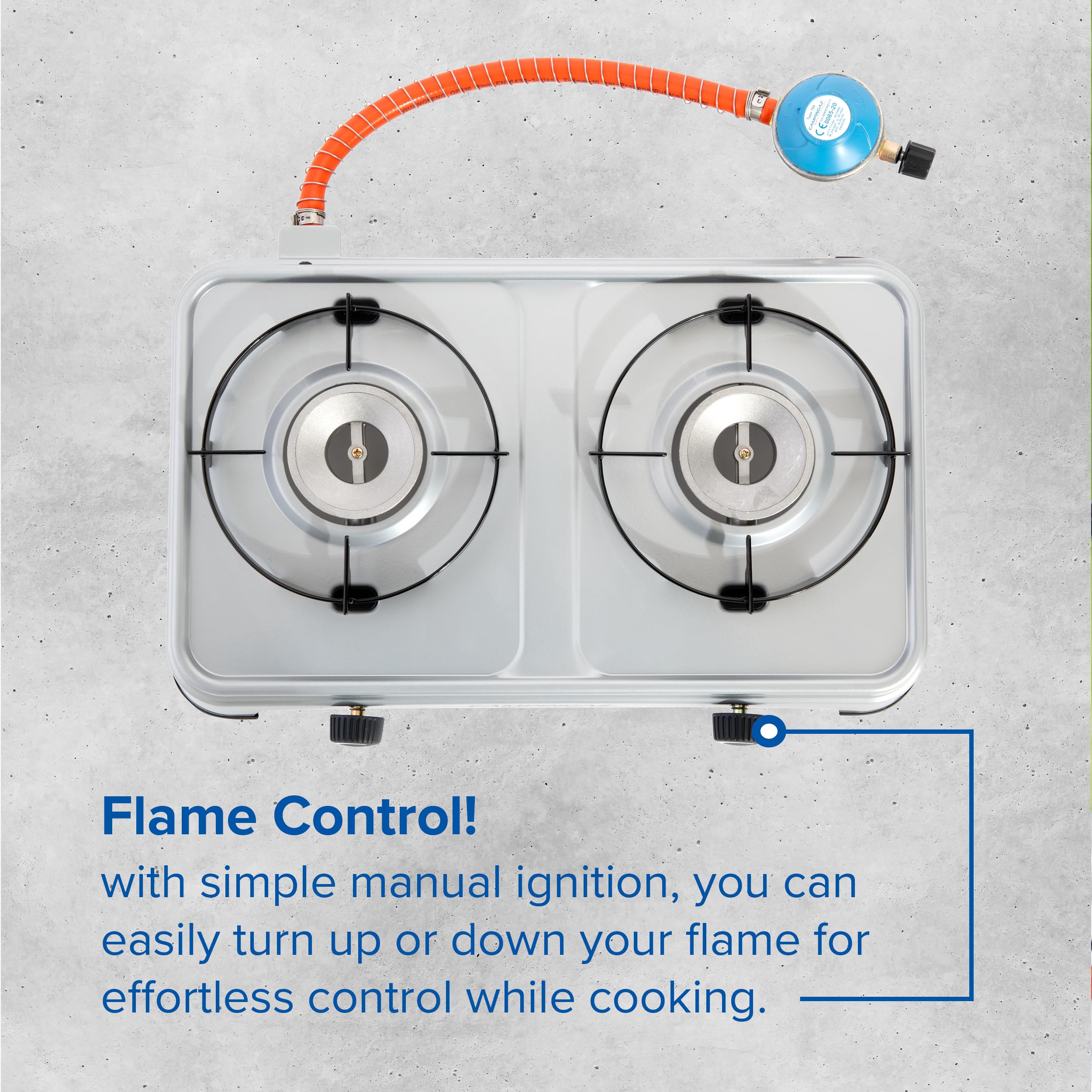 Campingaz Camping Cook CV Gas Stove, 2-Burner, Camping Stove, Operation with Gas Cartridge, Portable Gas Stove with 3600 W, Cartridge Stove with 2 Infinitely Adjustable Hotplates
