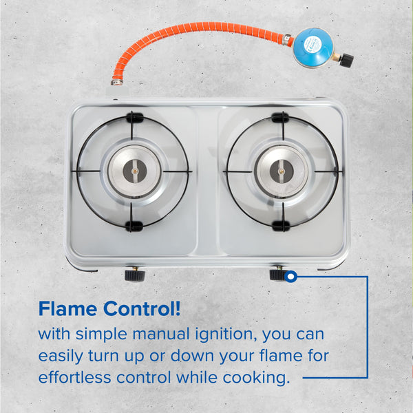 Campingaz Camping Cook CV Gas Stove, 2-Burner, Camping Stove, Operation with Gas Cartridge, Portable Gas Stove with 3600 W, Cartridge Stove with 2 Infinitely Adjustable Hotplates