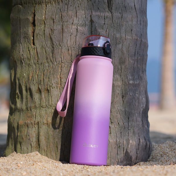 OLDLEY Stainless Steel Water Bottle with Straw 1L Vaccum Insulated Large Drink Flask Metal Water Bottles 1 Litre Leakproof Keep Drinks Hot Cold for Sports Gym with Different Lids(Purple Green, 3 Lids)