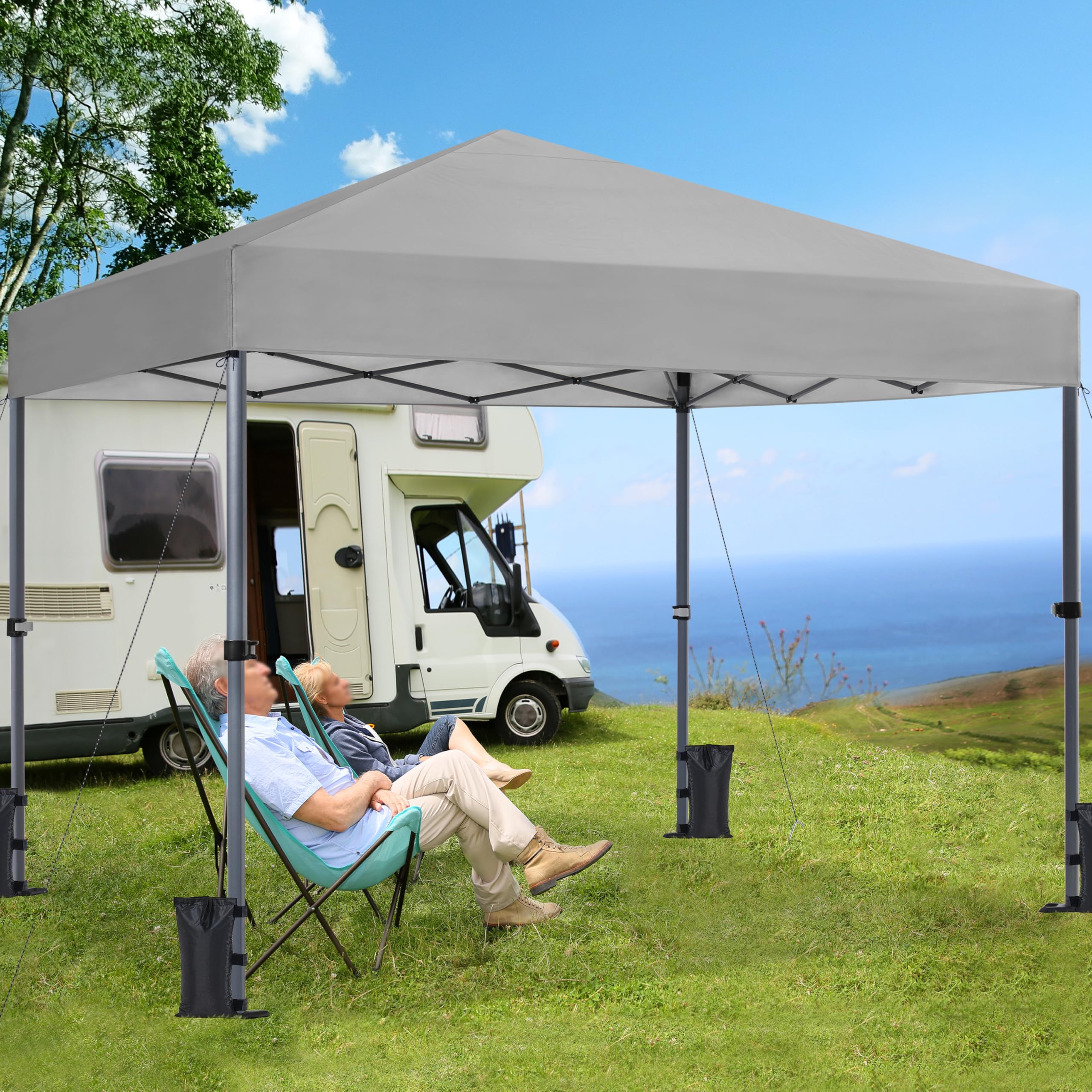 Yaheetech Pop Up Gazebo, 3x3m Easy One Person Setup Instant Shelter, Waterproof Garden Patio Canopy with 4 Sandbags, 4 Ropes & 8 Stakes, Wheeled Bag, Steel Frame, Adjustable Height - Beige