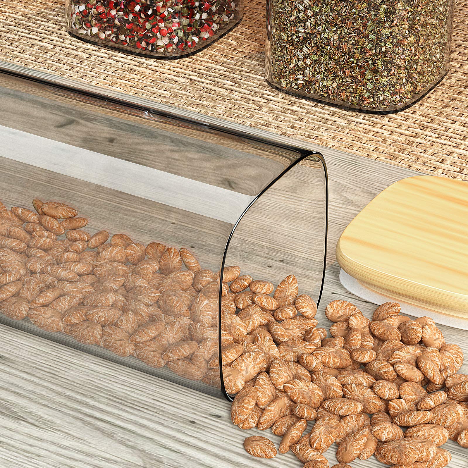 Finew Glass Storage Jars with Bamboo Lid, 12 Pack Airtight Food Jars Set, Clear Kitchen Storage Canisters Containers for Spice Herbs Coffee Tea Pasta