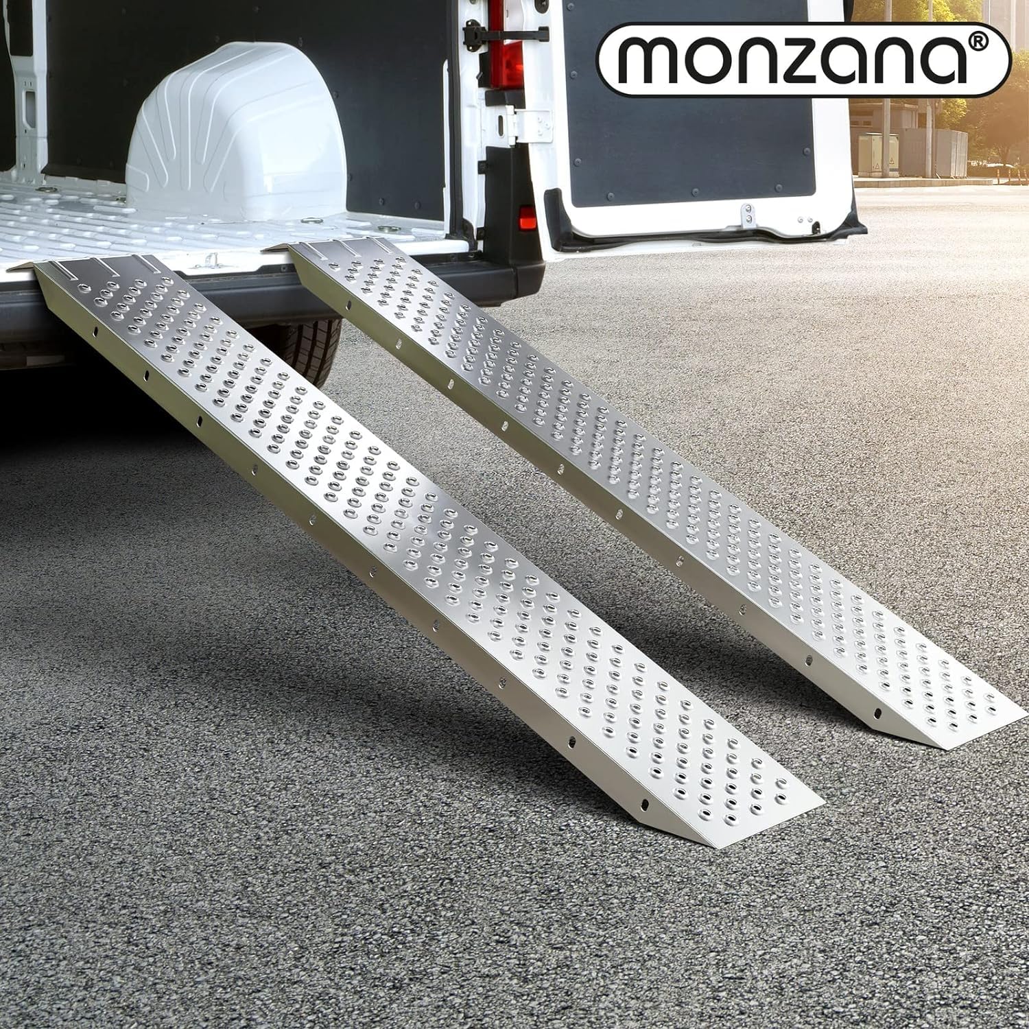 MONZANA® 2x Heavy Duty Loading Ramps 160x22.5x4.5cm | Galvanised Steel Non Slip Perforated Surface | 400kg Load Capacity | Motorbike Access Ramp ATV Quad Motorcycle Lawnmower Scooter Machinery