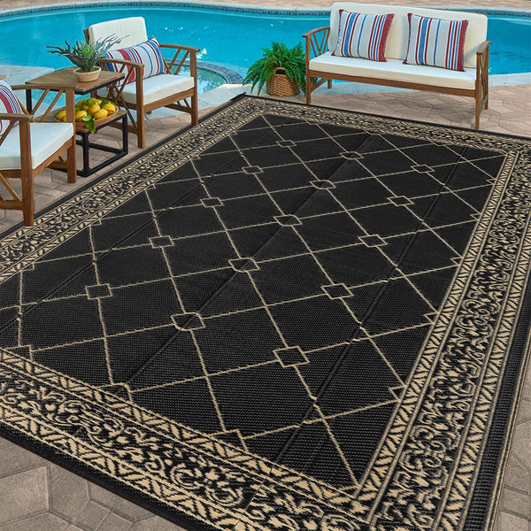 Enyhom Outdoor Rugs for Garden Waterproof, 150 x 240 cm Reversible Plastic Patio Foldable Mat, Portable Easy Cleaning Carpet Rug, Heavy Duty Picnic