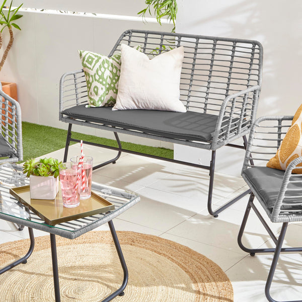 Neo Garden Patio Furniture Wicker Rattan Chair Table Sofa Outdoor Indoor Balcony Conservatory Cushion Set (Dark Grey)