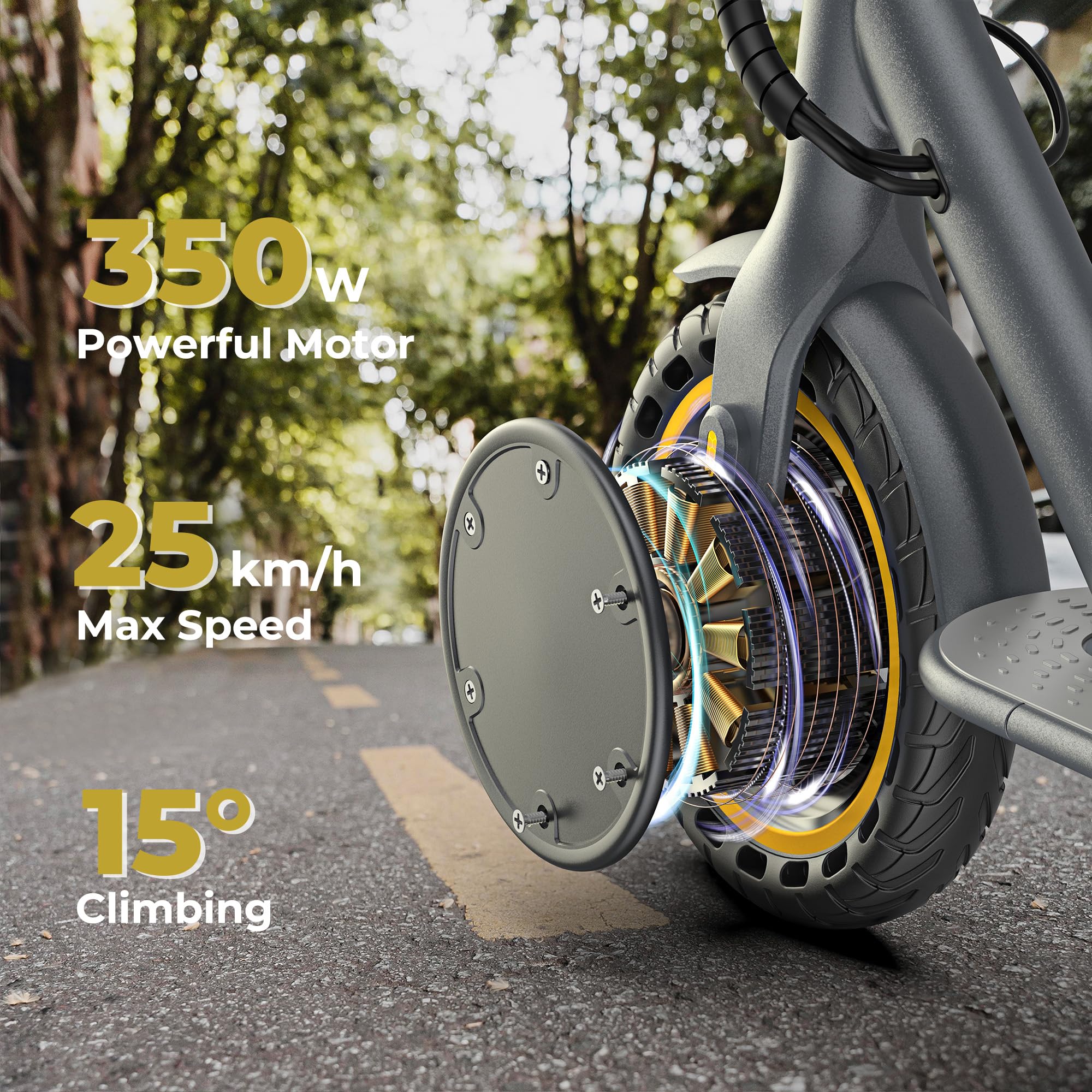 Electric Scooter, Electric Scooter Adult 350W with 25-35KM Range, Max Speed 25KM/H, 8.5" Solid Tire, Double Braking System for Adults and Teens