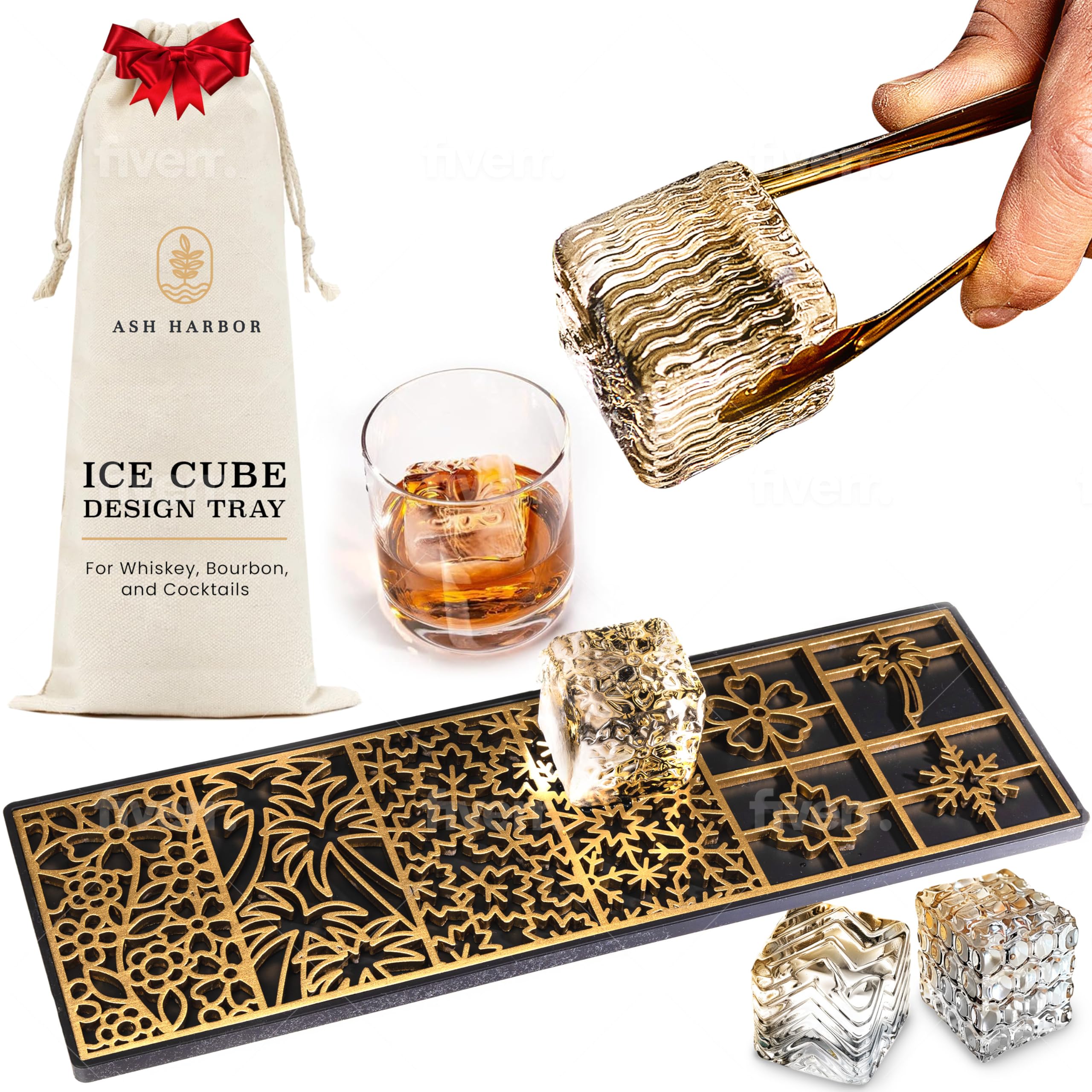Ice Designer Tray  Craft Modern Ice Molds for Whiskey, Bourbon, & Cocktails in 5 Seconds  Whiskey Ice Mold Ice Cube Stamp  Bartender Accessories