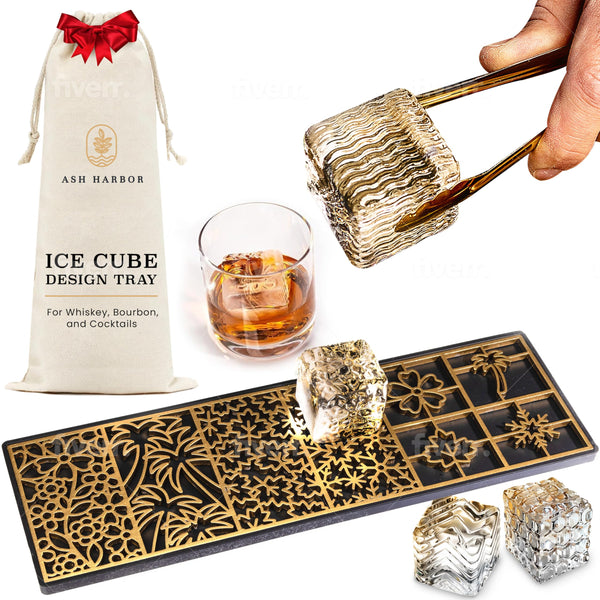 Ice Designer Tray  Craft Modern Ice Molds for Whiskey, Bourbon, & Cocktails in 5 Seconds  Whiskey Ice Mold Ice Cube Stamp  Bartender Accessories